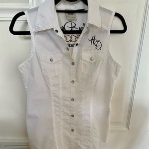 Harley Davidson white sleeveless button down top
